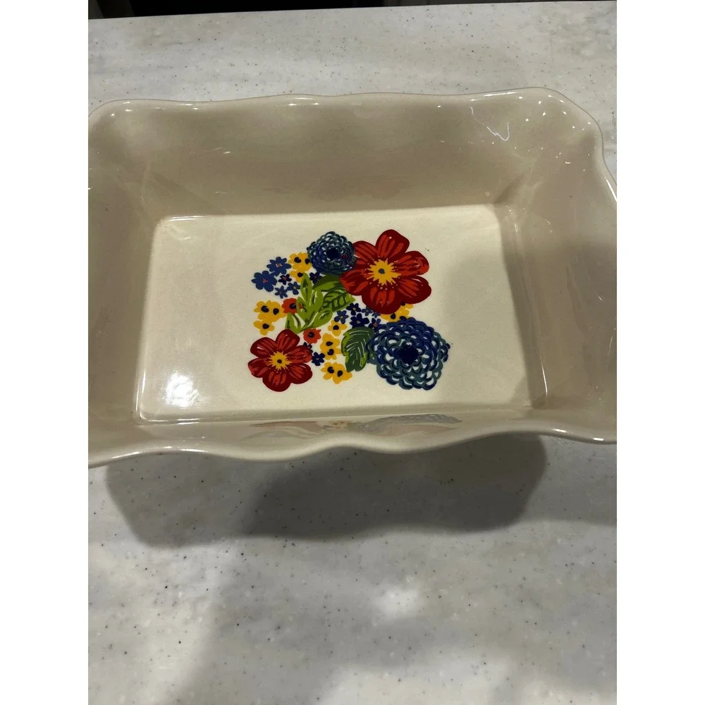 Pioneer Woman Breezy Blossom Rectangular Baker Stoneware Floral Baking Dish 12x8